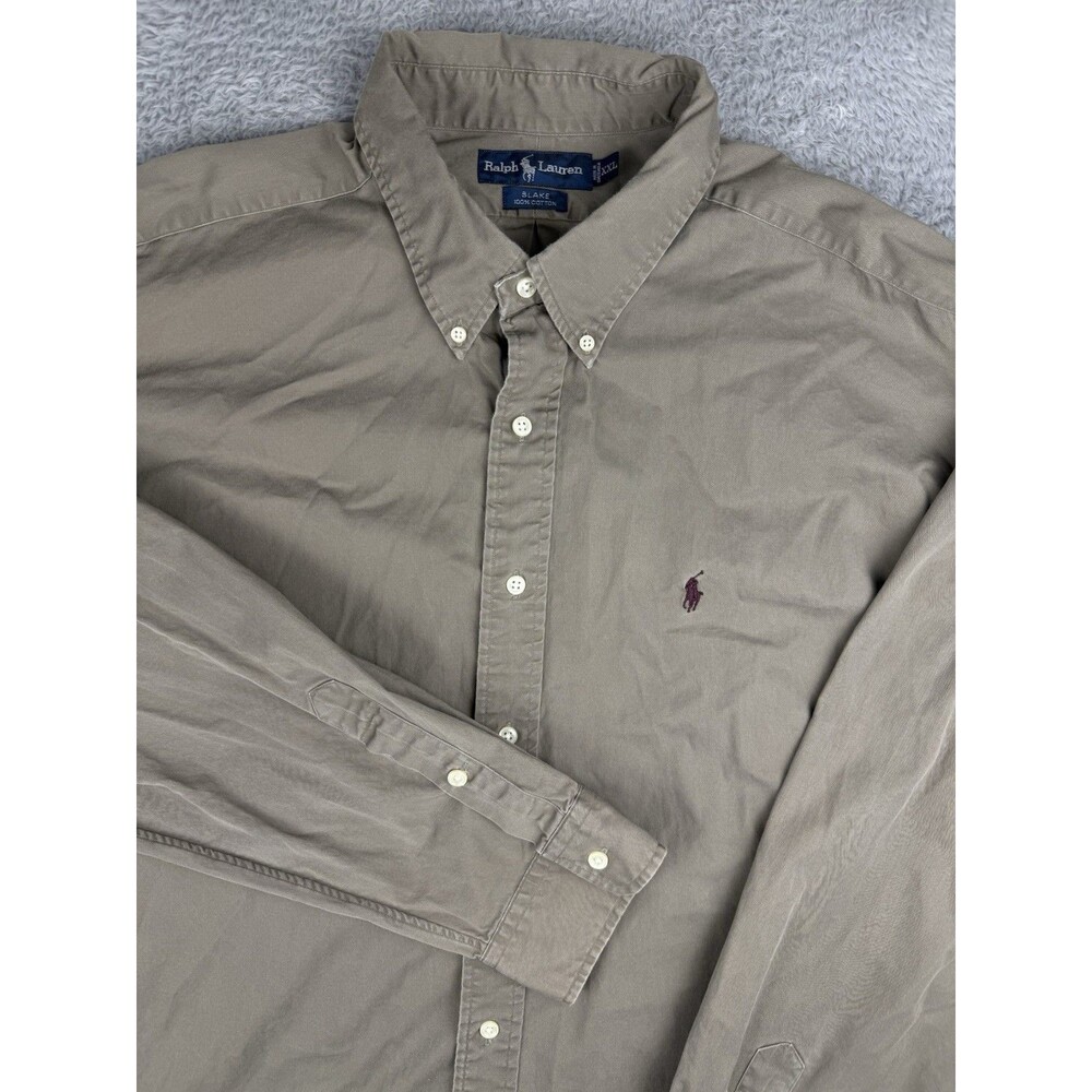 Polo Ralph Lauren Blake Shirt Men 2XL Button Down Long Sleeve Khaki Beige Cotton